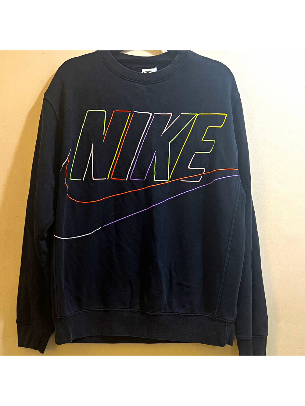 Nike Black Cotton Fleece Graphic Logo Crewneck Pullover Sweatshirt Men’s M